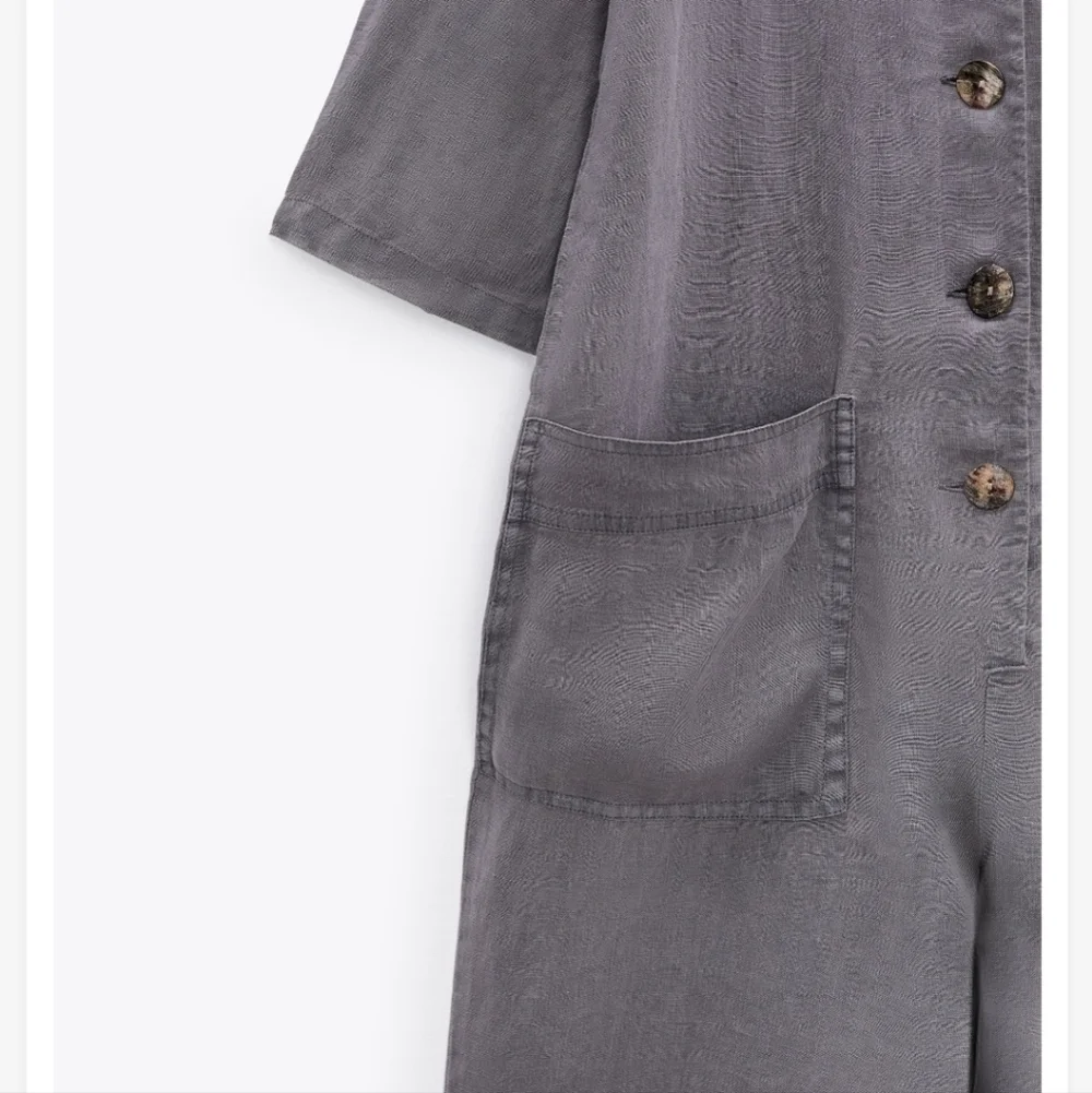 Zara 100% Linen Front Pocket Grey Boiler Jumpsuit  Onesie NWT Size Small